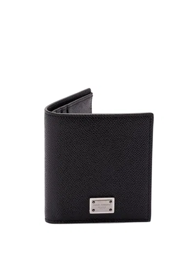 Dolce & Gabbana Textured Calf Leather Card Holder In Black