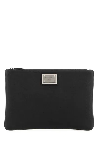 Dolce & Gabbana Textured Calf Leather Clutch In Black