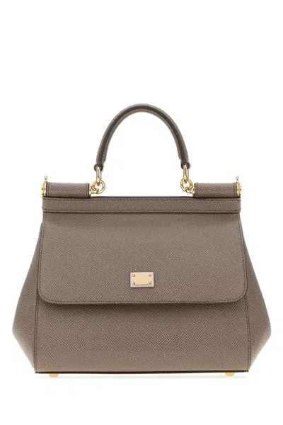 Dolce & Gabbana Textured Calf Leather Top Handle Bag In Gray