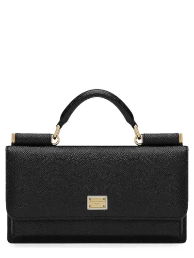 Dolce & Gabbana Textured Calfskin Mini Bag With Gold-tone Hardware In Black