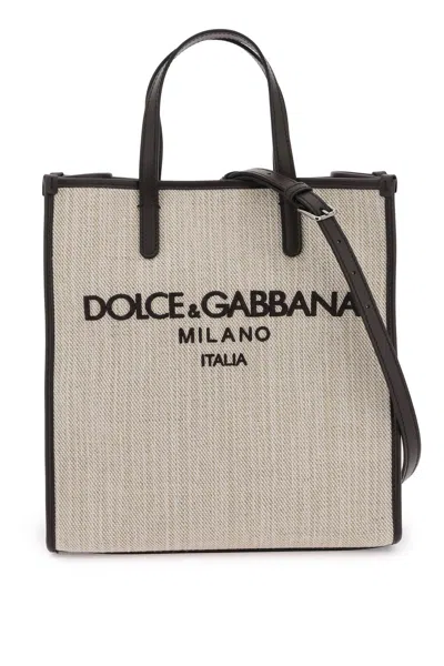 Dolce & Gabbana Textured Canvas Tote Bag In Beige