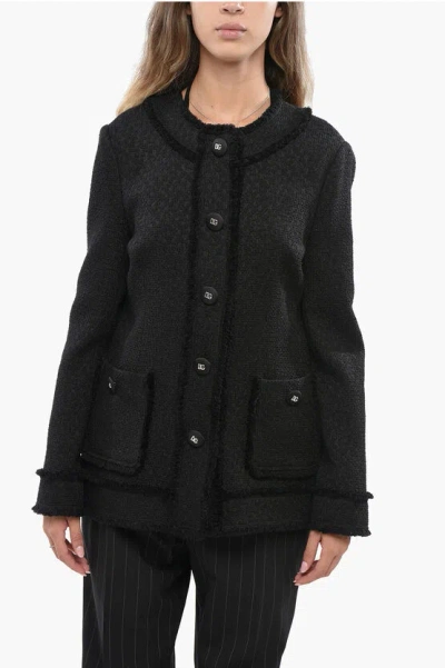 Dolce & Gabbana Textured Fabric Blazer With Logoed Buttons In Black