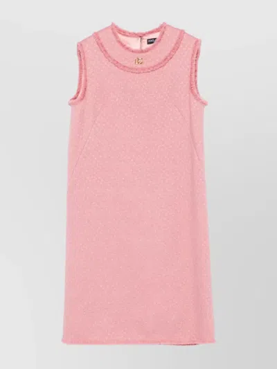 Dolce & Gabbana Textured Fabric Sleeveless Dress With Frayed Brim In Nude & Neutrals