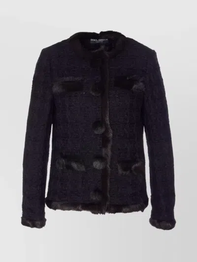 DOLCE & GABBANA TEXTURED JACKET WITH FAUX FUR TRIM
