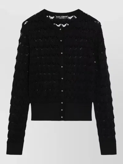 Dolce & Gabbana Textured Knit Crew Sweater Long Sleeves Ribbed In Black