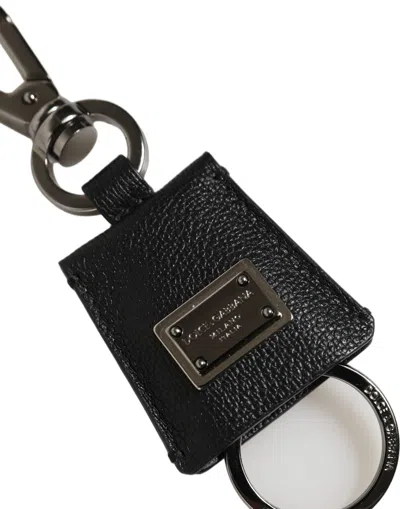 Dolce & Gabbana Textured Leather With Logo Plaque Key Case In Black