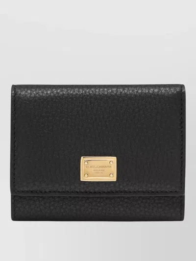 Dolce & Gabbana Textured Leather Zip Pocket Cardholder Wallet In Black