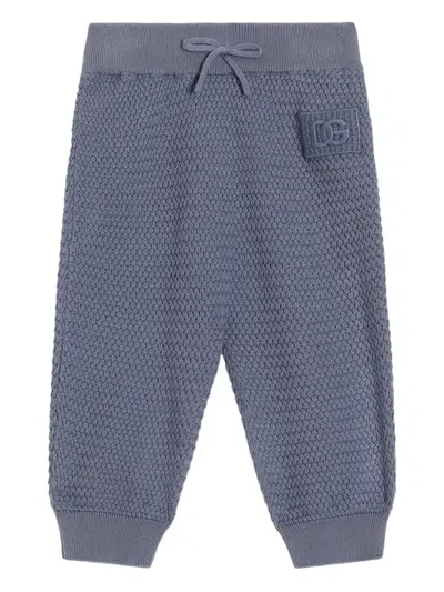 Dolce & Gabbana Babies' Textured Logo-patch Leggings In Blue