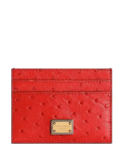 Dolce & Gabbana Textured Logo-plaque Card Holder In Red