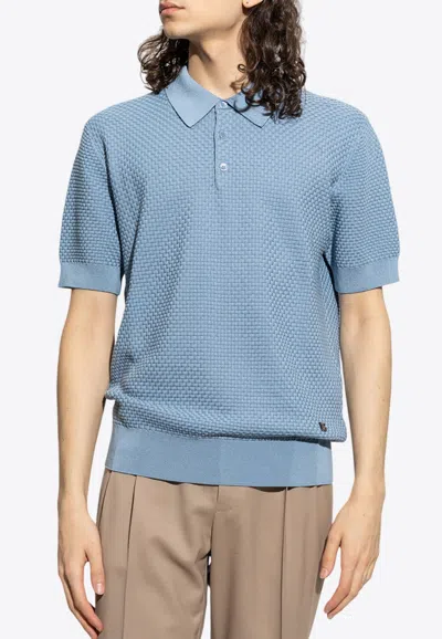 Dolce & Gabbana Textured Polo T-shirt In Blue
