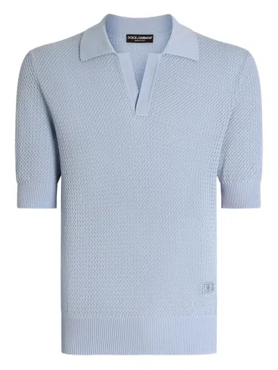 Dolce & Gabbana Slim-fit Logo-embroidered Cotton Polo Shirt In Blue