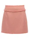 Dolce & Gabbana Textured Tweed Mini Skirt With Frayed Hem In Pink