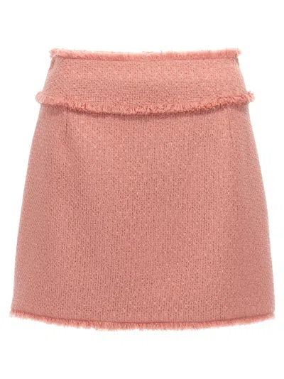 Dolce & Gabbana Textured Tweed Mini Skirt With Frayed Hem In Pink
