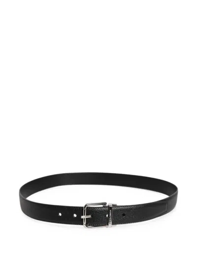 Dolce & Gabbana Textured-leather Buckle Belt In Orange