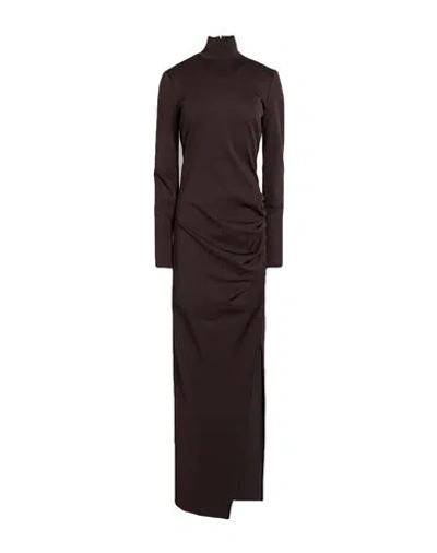 Dolce & Gabbana The Beaton Quilted Jacket Woman Maxi Dress Dark Brown Size 8 Viscose, Polyamide, Ela