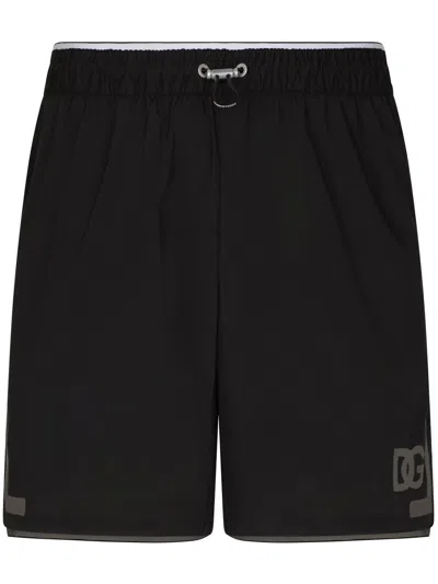 Dolce & Gabbana Thigh-length Monogram-print Swim Shorts In Black