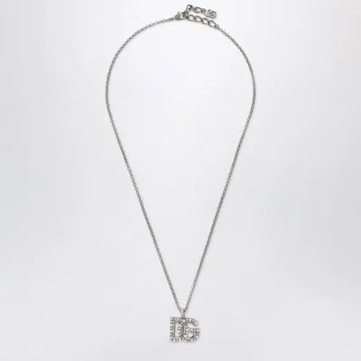 Dolce & Gabbana Thin Chain Necklace With Rhinestone Dg Logo In Silver
