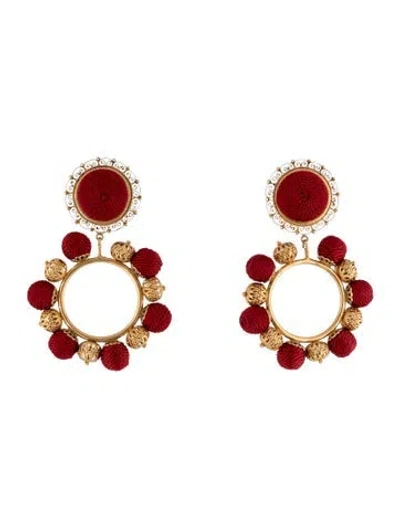 Pre-owned Dolce & Gabbana Threaded Natale Clip-on Drop Earrings In Red