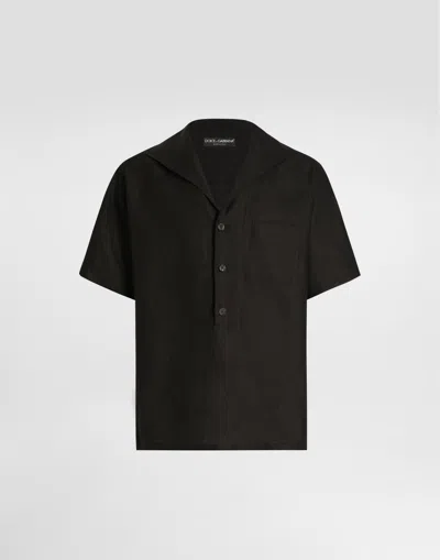 Dolce & Gabbana Three-button Short-sleeved Linen Shirt In Brown