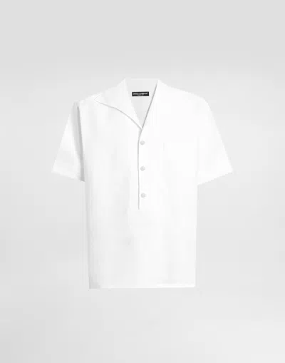 Dolce & Gabbana Three-button Short-sleeved Linen Shirt In White