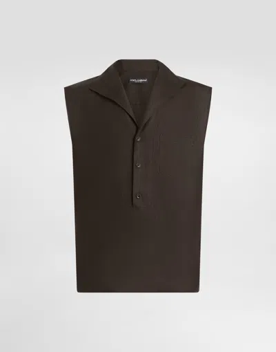 Dolce & Gabbana Three-button Sleeveless Linen Shirt In Brown