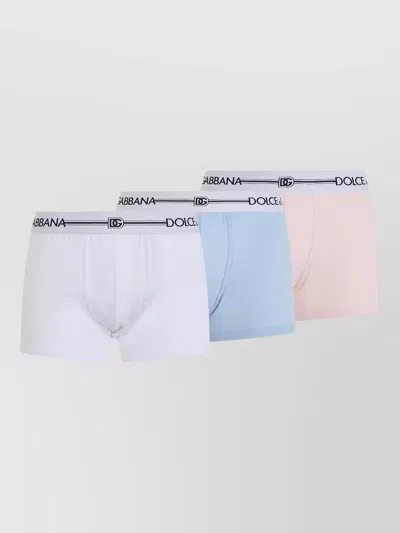 Dolce & Gabbana 3-pack Cotton Boxers With Contrast Elastic Waistband In Multi