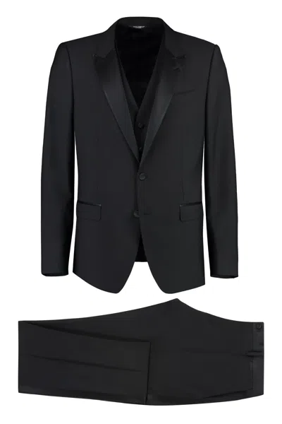 Dolce & Gabbana Three-piece Suit In Wool And Silk In Black
