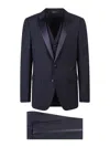 Dolce & Gabbana Men Virgin Wool Blend Tuxedo With Gilet And Satin Profiles In Azul