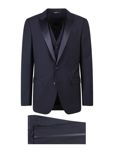 DOLCE & GABBANA THREE PIECES WOOL TUXEDO WITH SATIN PROFILES
