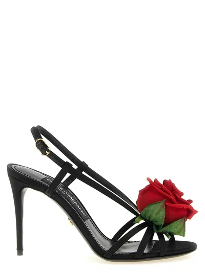 Dolce & Gabbana Three-dimensional Rose Embellishment Heels In Black