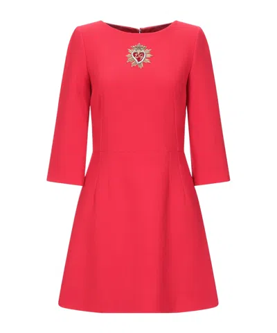 Dolce & Gabbana Three-quarter Sleeve Dress In Red