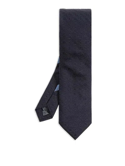 Dolce & Gabbana Men's All-over Logo Embroidery Silk Tie In Blue
