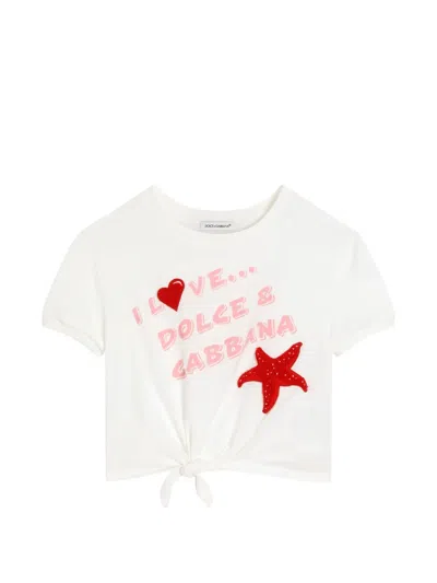 Dolce & Gabbana Kids' Tie Front Embellished T-shirt In White