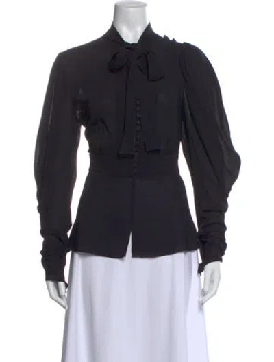 Pre-owned Dolce & Gabbana Tie Neck Long Sleeve Blouse In Black