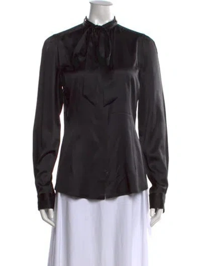 Pre-owned Dolce & Gabbana Tie Neck Long Sleeve Blouse In Black