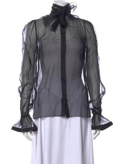 Pre-owned Dolce & Gabbana Tie Neck Long Sleeve Blouse In Black