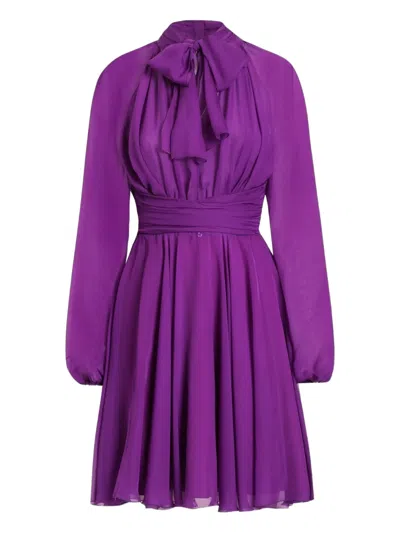 Dolce & Gabbana Tie-neck Pleated Dress In Purple