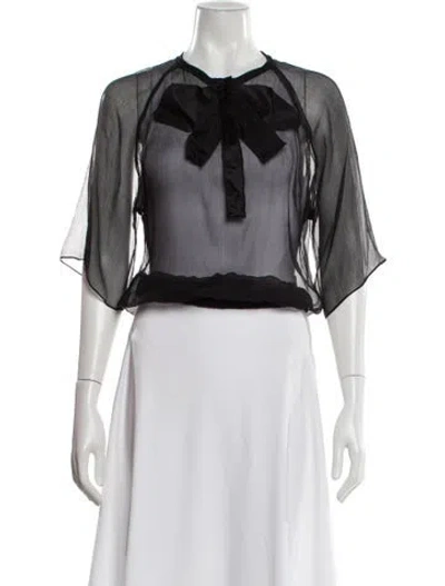 Pre-owned Dolce & Gabbana Tie Neck Short Sleeve Blouse In Black