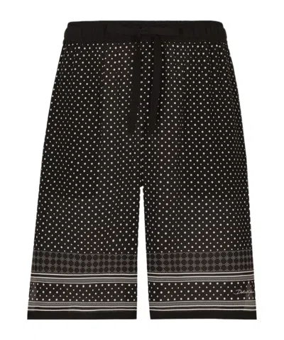 Dolce & Gabbana Tie-print Silk Jogging Shorts In Black