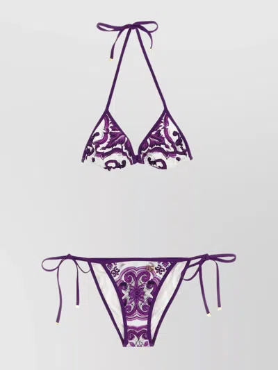 Dolce & Gabbana Tie-side Halter Neck Bikini With Gold-tone Hardware In Purple