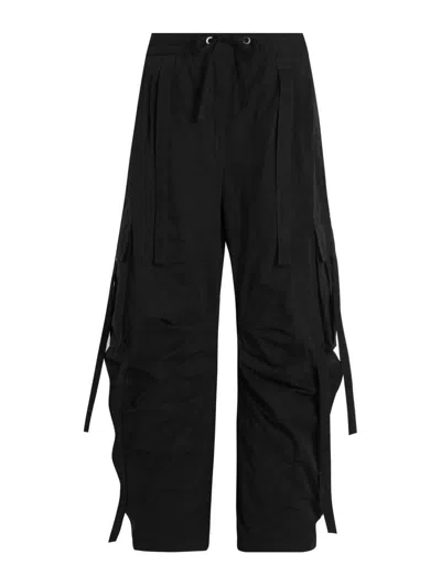 Dolce & Gabbana Tie-detailed Waxed-faille Cargo Pants In Black