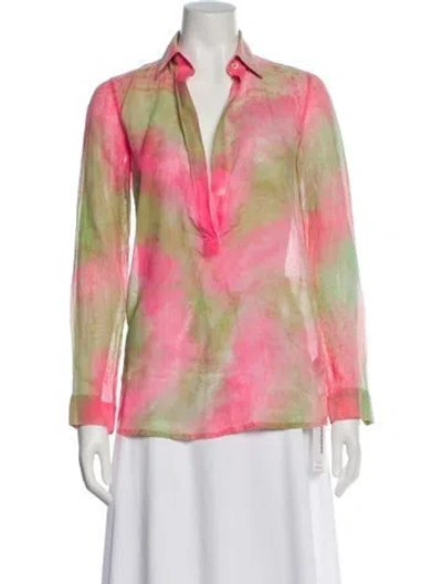 Pre-owned Dolce & Gabbana Tie-dye Print V-neck Blouse In Pink