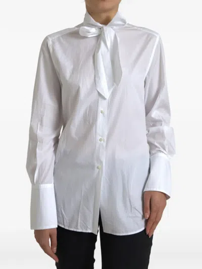Dolce & Gabbana Cotton Ascot Collar Blouse In White