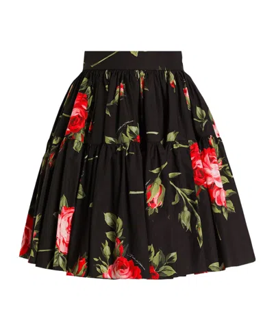 Dolce & Gabbana Black Mini Skirt With Floral Print Dolce E Gabbana