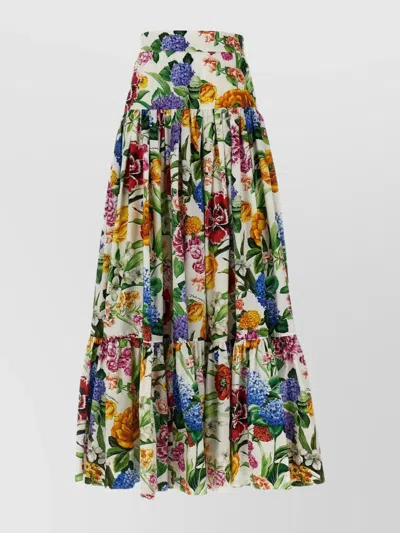 Dolce & Gabbana Tiered Floral Print High Waist Midi Skirt In Mix Fiori