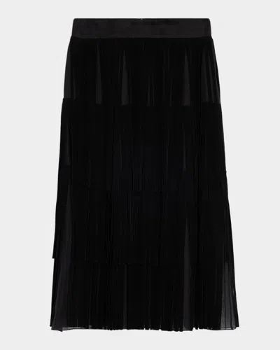 Dolce & Gabbana Tiered Fringe Silk Organza Midi Skirt In Black