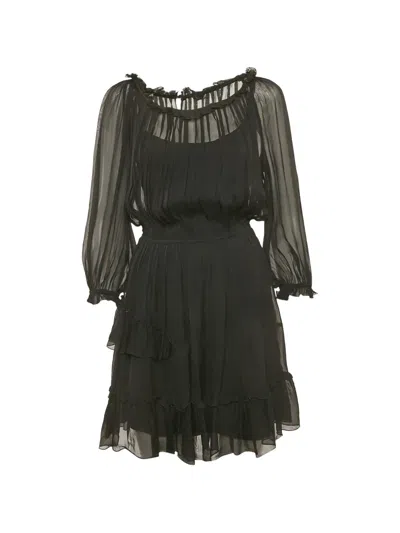 Pre-owned Dolce & Gabbana Tiered Silk Midi Dress In Black