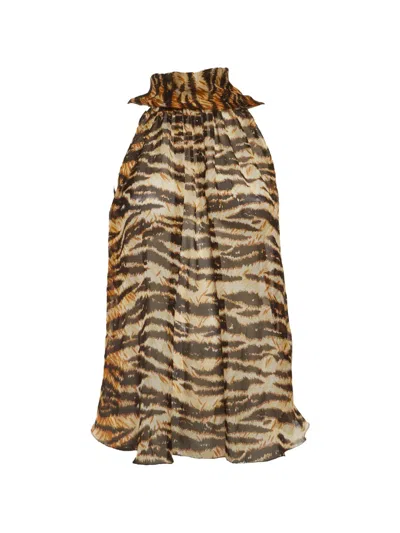 Pre-owned Dolce & Gabbana Tiger-print Silk Blouse In Brown