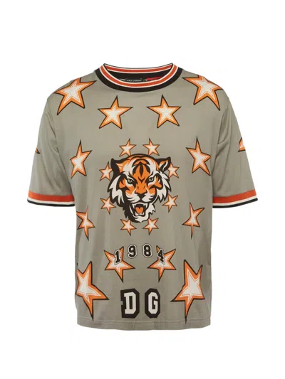 Pre-owned Dolce & Gabbana Tiger-print Star-motif T-shirt In Gray
