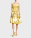 Dolce & Gabbana Maiolica Pleated Printed Cotton-poplin Midi Dress In Yellow Prt